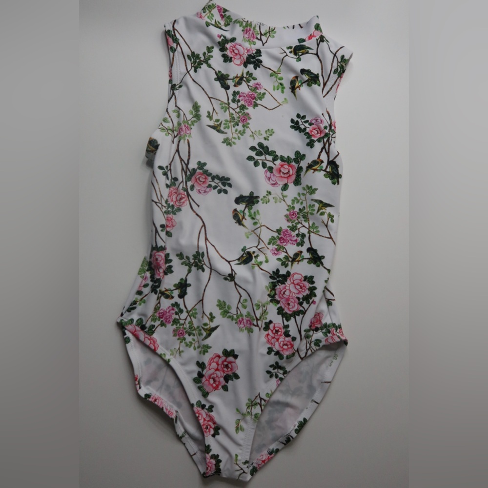 White and Pink Floral Ballet Leotard from Eleve Dancewear